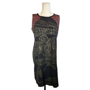 Custo Barcelona Newest Foil Art Mini Sleeveless Dress‎ Embroidered Black L